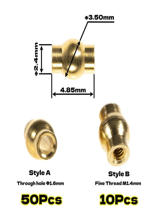 RampCrab RC Rod Ends Ball Studs Joints Set for SCX24 AX24, 60 Pcs Brass Ball, Upgrades Parts for 1/24 RC Crawler Car, Brass Upgrades Accessories Come with Screws - Image 2